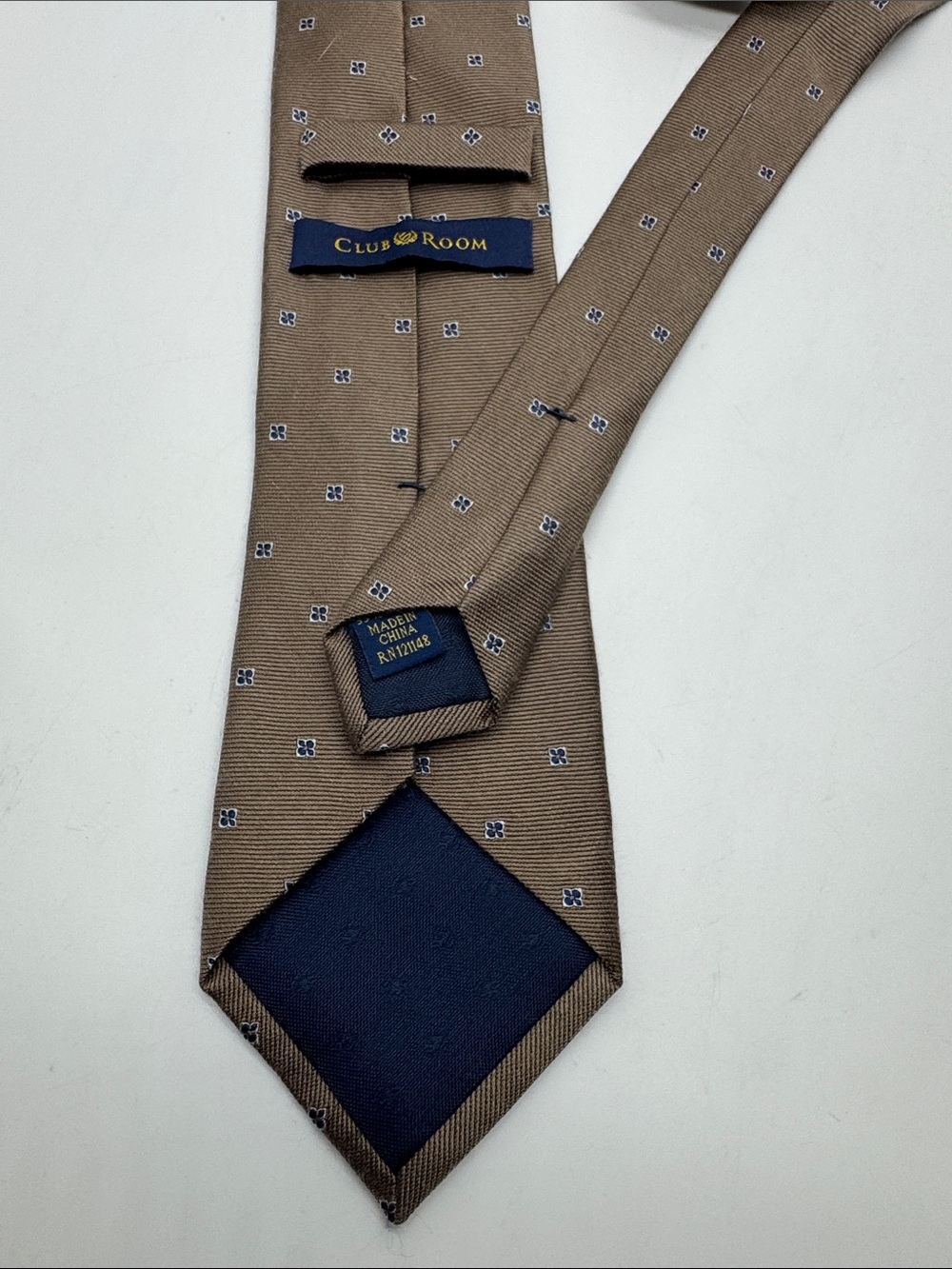 Club Room Tan Brown Tie with Navy Dot Accents